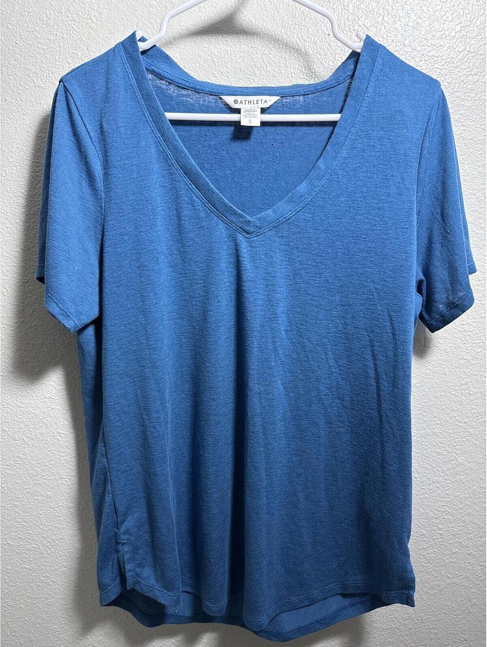 Women's Athleta Blue V-Neck Short Sleeve T-Shirt - Size Large